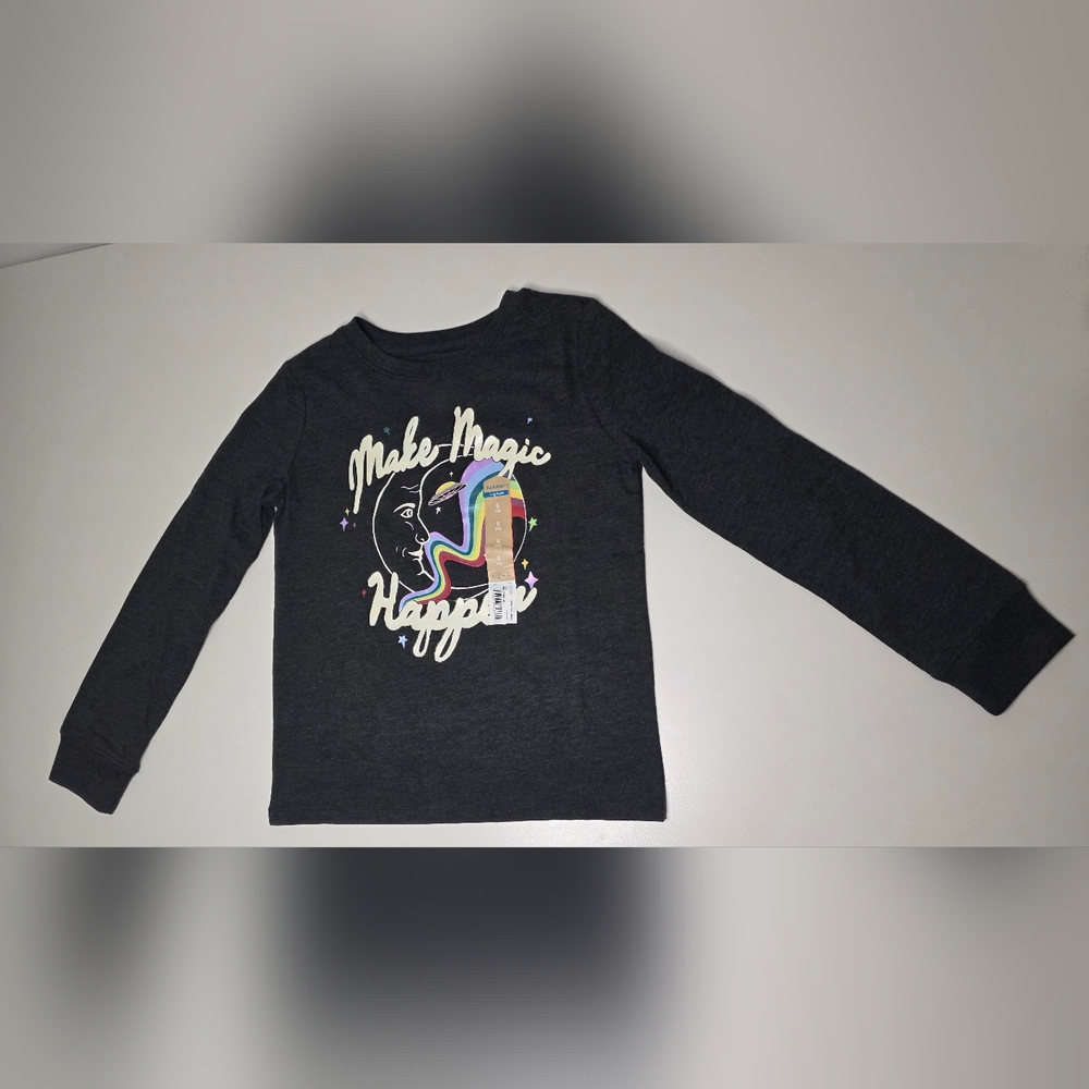 NWT Thereabouts Girls S 7/8 'Make Magic Happen' Grey Long Sleeve Top